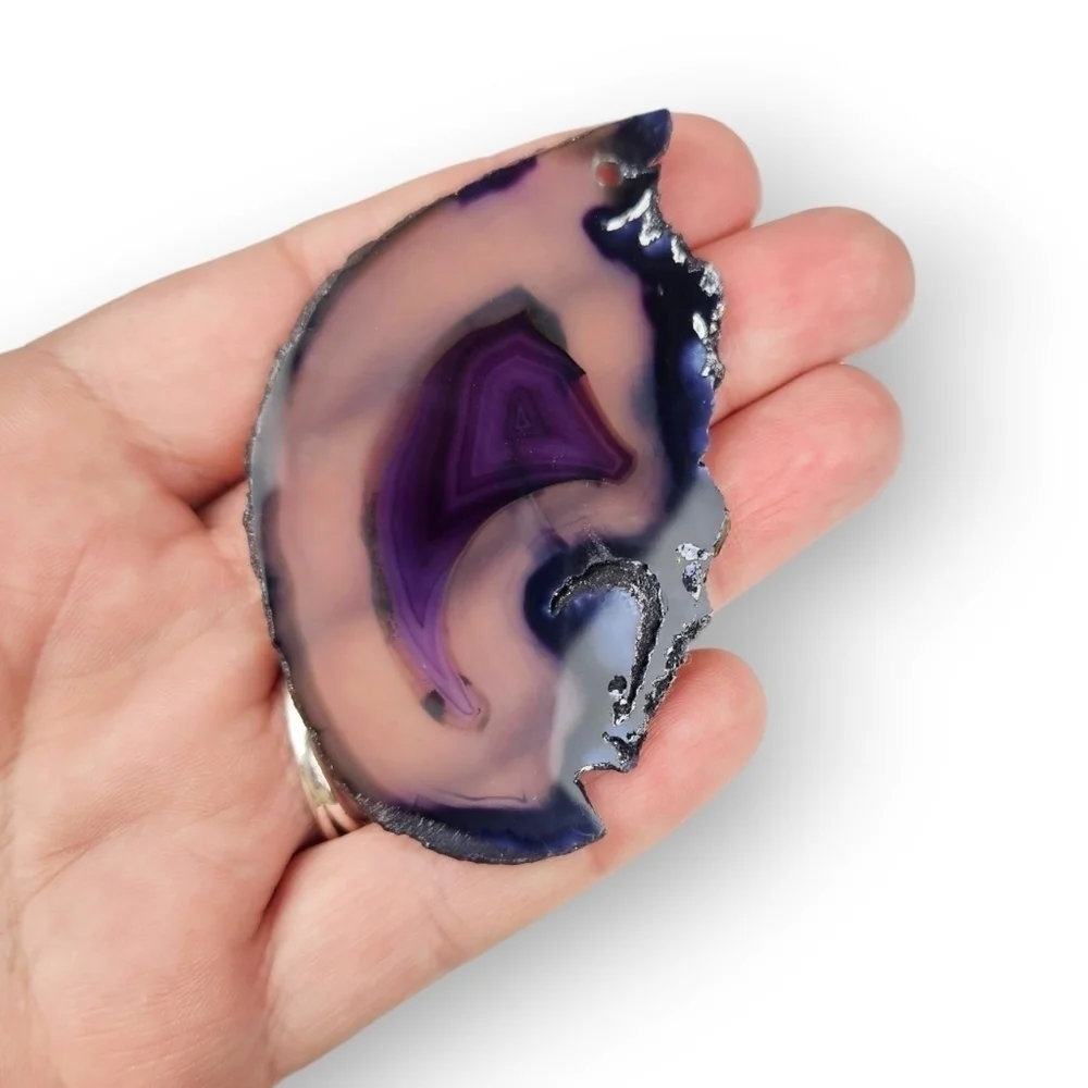 Purple Agate Slice Pendant Asymmetrical Large Multicolor Semi-Translucent 2 7/8